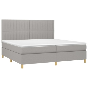 Pat box spring cu saltea, gri deschis, 200x200 cm, textil - Img 3