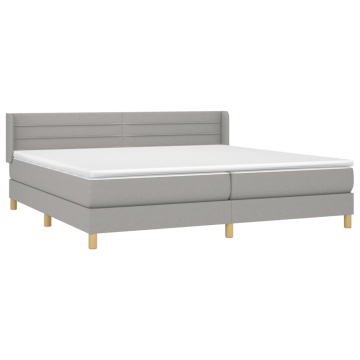 Pat box spring cu saltea, gri deschis, 200x200 cm, textil - Img 3