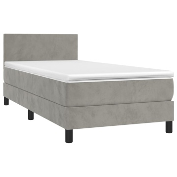 Pat box spring cu saltea, gri deschis, 90x190 cm, catifea - Img 3
