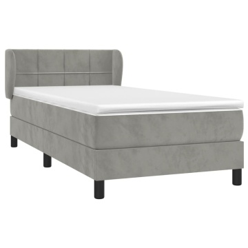 Pat box spring cu saltea, gri deschis, 90x190 cm, catifea - Img 3