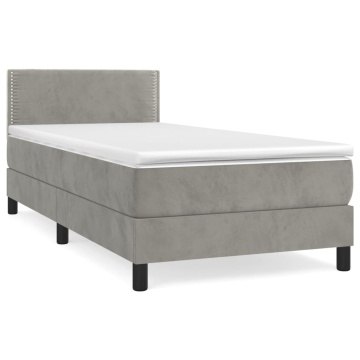 Pat box spring cu saltea, gri deschis, 90x190 cm, catifea - Img 2