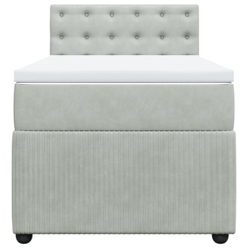 Pat box spring cu saltea, gri deschis, 90x190 cm, catifea - Img 5