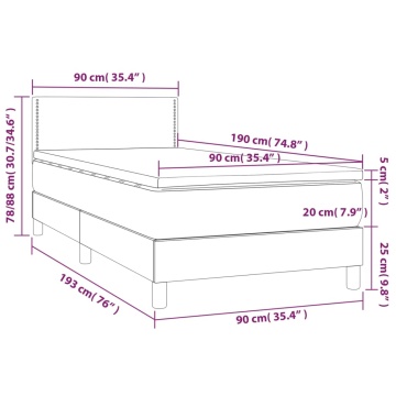 Pat box spring cu saltea, gri deschis, 90x190 cm, catifea - Img 6