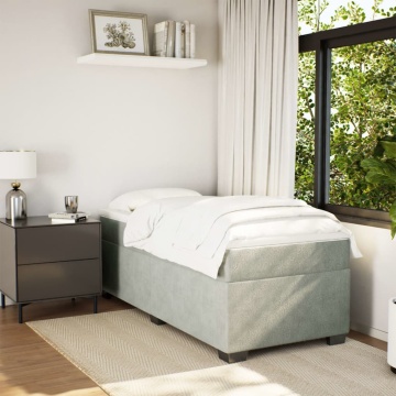 Pat box spring cu saltea, gri deschis, 90x190 cm, catifea - Img 3