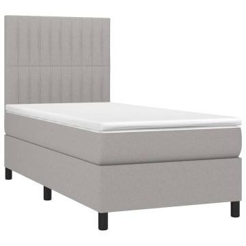 Pat box spring cu saltea, gri deschis, 90x190 cm, textil - Img 3