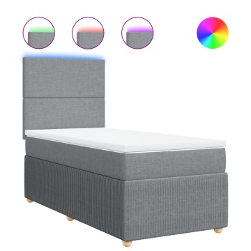 Pat box spring cu saltea, gri deschis, 90x190 cm, textil - Img 2
