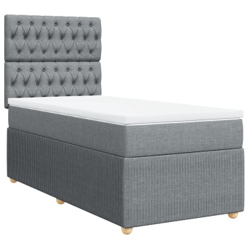 Pat box spring cu saltea, gri deschis, 90x190 cm, textil - Img 3