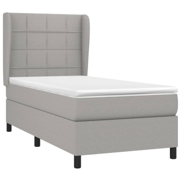 Pat box spring cu saltea, gri deschis, 90x190 cm, textil - Img 3
