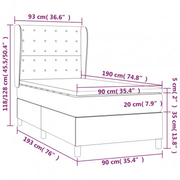 Pat box spring cu saltea, gri deschis, 90x190 cm, textil - Img 6