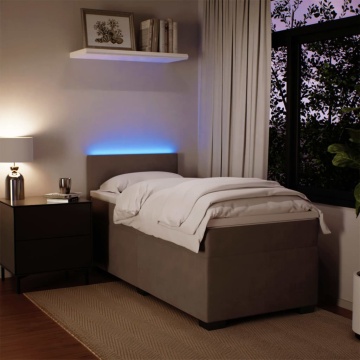 Pat box spring cu saltea, gri deschis, 90x200 cm, catifea - Img 4