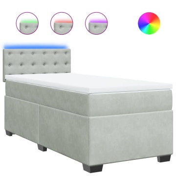 Pat box spring cu saltea, gri deschis, 90x200 cm, catifea - Img 2