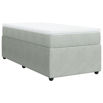 Pat box spring cu saltea, gri deschis, 90x200 cm, catifea - Img 2