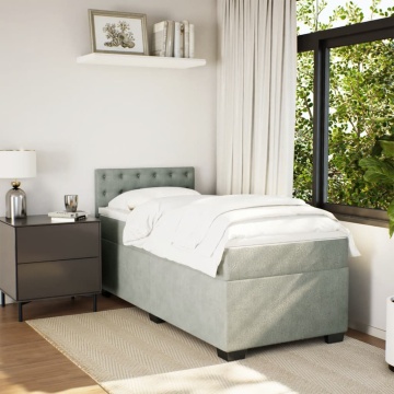 Pat box spring cu saltea, gri deschis, 90x200 cm, catifea - Img 8