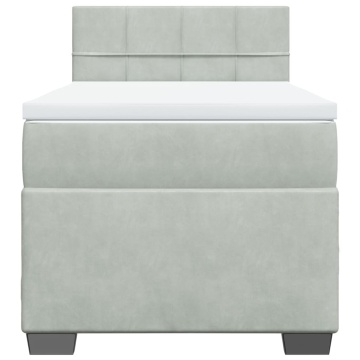 Pat box spring cu saltea, gri deschis, 90x200 cm, catifea - Img 4