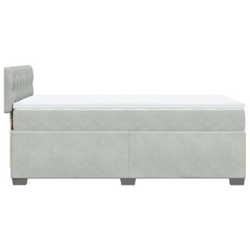 Pat box spring cu saltea, gri deschis, 90x200 cm, catifea - Img 6