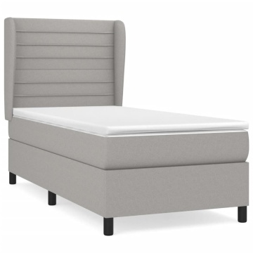 Pat box spring cu saltea, gri deschis, 90x200 cm, textil - Img 2