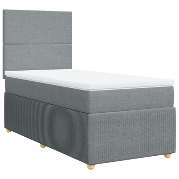 Pat box spring cu saltea, gri deschis, 90x200 cm, textil - Img 3