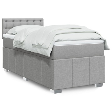 Pat box spring cu saltea, gri deschis, 90x200 cm, textil - Img 1
