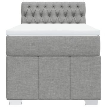 Pat box spring cu saltea, gri deschis, 90x200 cm, textil - Img 5