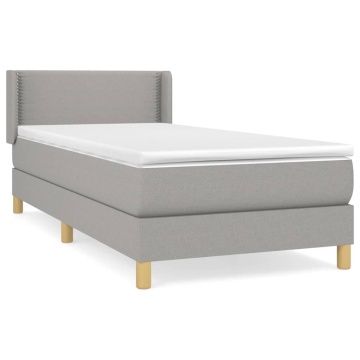 Pat box spring cu saltea, gri deschis, 90x200 cm, textil - Img 2