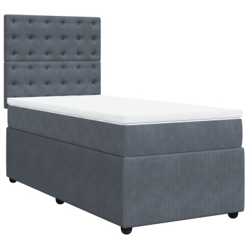 Pat box spring cu saltea, gri închis, 100x200 cm, catifea - Img 3