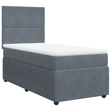 Pat box spring cu saltea, gri închis, 100x200 cm, catifea - Img 3
