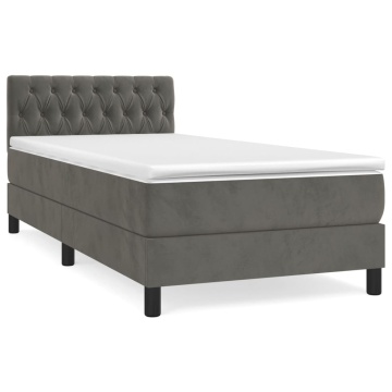 Pat box spring cu saltea, gri închis, 100x200 cm, catifea - Img 2