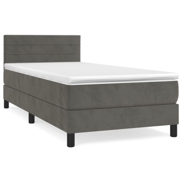 Pat box spring cu saltea, gri închis, 100x200 cm, catifea - Img 2