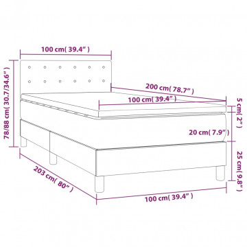 Pat box spring cu saltea, gri închis, 100x200 cm, textil - Img 6