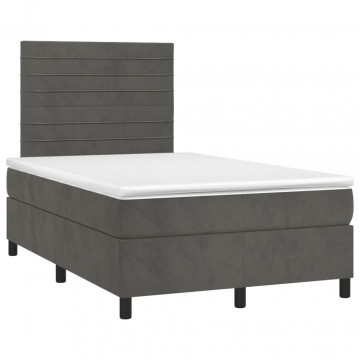 Pat box spring cu saltea, gri închis, 120x200 cm, catifea - Img 3