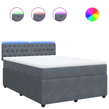 Pat box spring cu saltea, gri închis, 140x190 cm, catifea - Img 2