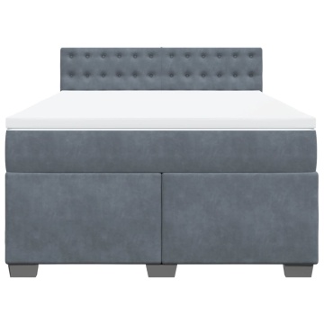 Pat box spring cu saltea, gri închis, 140x190 cm, catifea - Img 5