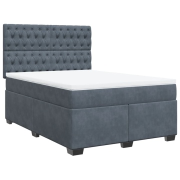 Pat box spring cu saltea, gri închis, 140x190 cm, catifea - Img 2