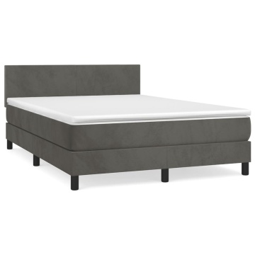 Pat box spring cu saltea, gri închis, 140x200 cm, catifea - Img 2