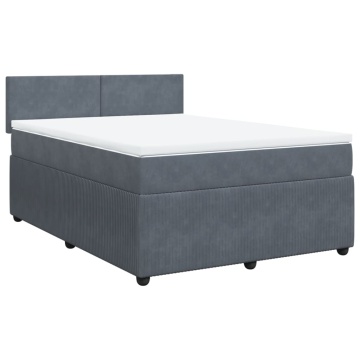Pat box spring cu saltea, gri închis, 140x200 cm, catifea - Img 2