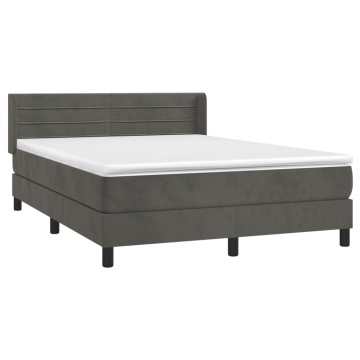 Pat box spring cu saltea, gri închis, 140x200 cm, catifea - Img 3