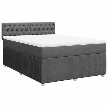 Pat box spring cu saltea, gri închis, 140x200 cm, textil - Img 3
