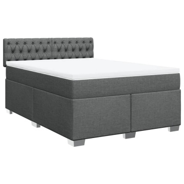 Pat box spring cu saltea, gri închis, 140x200 cm, textil - Img 2