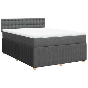 Pat box spring cu saltea, gri închis, 140x200 cm, textil - Img 2