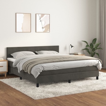 Pat box spring cu saltea, gri închis, 160x200 cm, catifea - Img 1