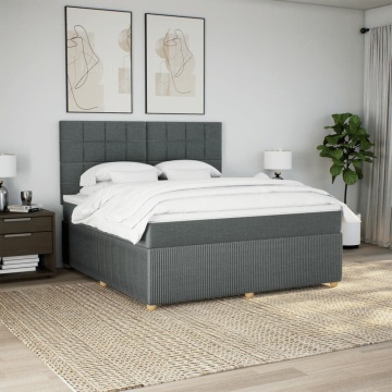 Pat box spring cu saltea, gri închis, 180x200 cm, textil - Img 3
