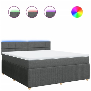 Pat box spring cu saltea, gri închis, 180x200 cm, textil - Img 2