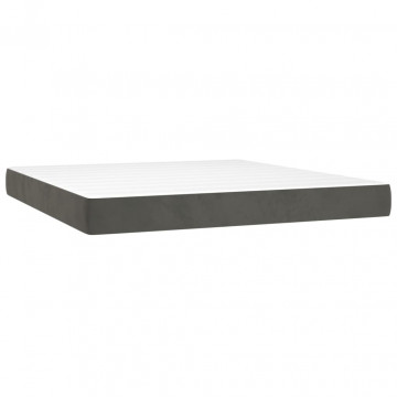 Pat box spring cu saltea, gri închis, 200x200 cm, catifea - Img 7
