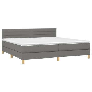 Pat box spring cu saltea, gri închis, 200x200 cm, textil - Img 3