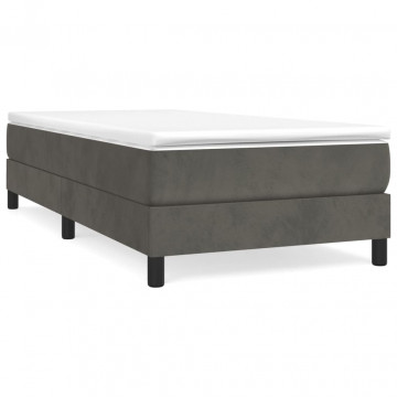 Pat box spring cu saltea, gri închis, 80x200 cm, catifea - Img 2