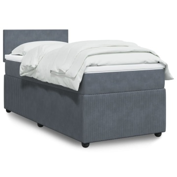 Pat box spring cu saltea, gri închis, 90x190 cm, catifea - Img 1