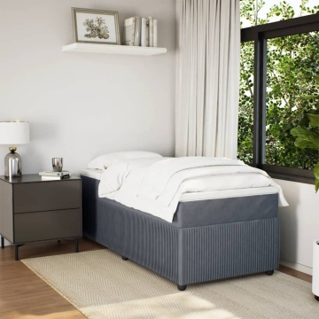 Pat box spring cu saltea, gri închis, 90x190 cm, catifea - Img 3
