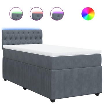 Pat box spring cu saltea, gri închis, 90x190 cm, catifea - Img 2