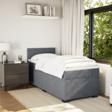 Pat box spring cu saltea, gri închis, 90x190 cm, catifea - Img 3