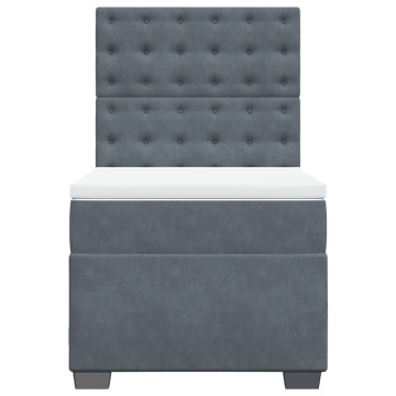Pat box spring cu saltea, gri închis, 90x190 cm, catifea - Img 4